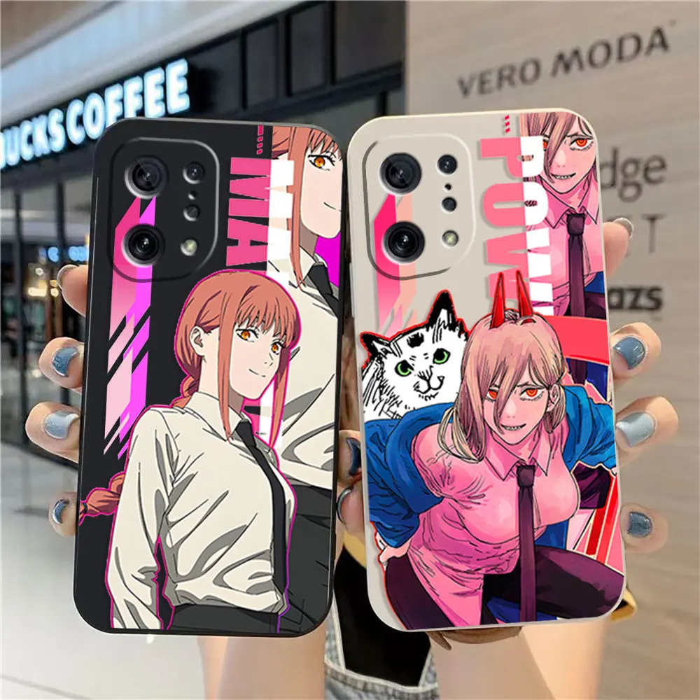 

Case For OPPO FIND X6 X3 REALME X7 X50 RENO 2 4Z 4 6 Lite 5Z 5F 4G 5G PRO Liquid Silicone Case Chainsaw Man Power