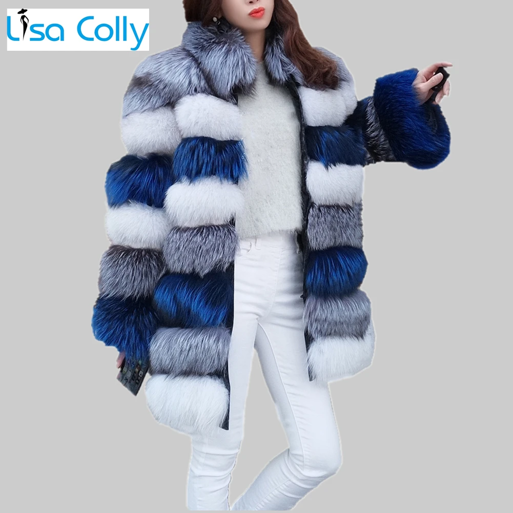 Women's Winter Parka Coat Luxury Long Sleeve Stand Fur Collar  Faux Fur Coat Overcoat Faux Fox Fur Jacket Outwear