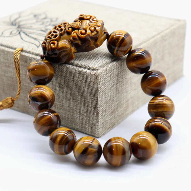 

Natural Tiger Eye Stone Pulsera Feng Shui Lucky Pixiu Bracelet Men Women Tigers Eyes Crystal Beads Brave Troops Healing Jewelry