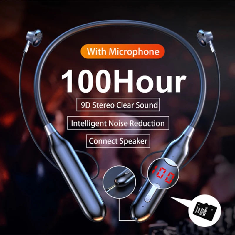 New 100 Hours Playback Bluetooth Headphone Bass Wireless Headphones Sport Stereo Bluetooth Earphone Neckband Music Headset