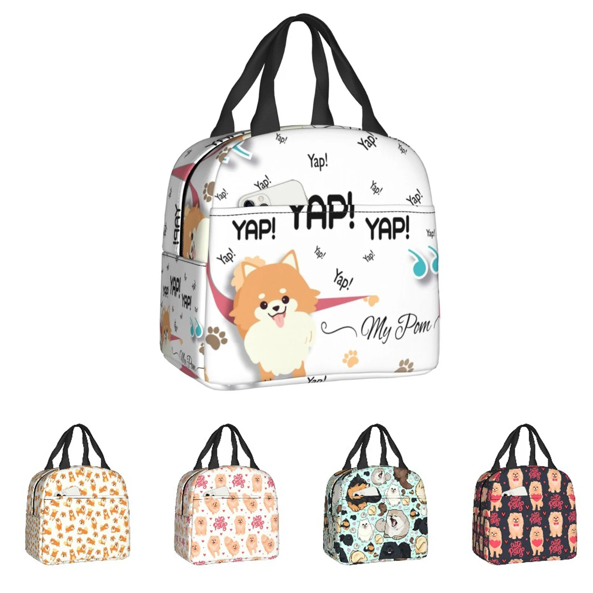 Cartoon Pomeranian Lunch Boxes Women Multifunction Spitz Dog Thermal Cooler Food Insulated Lunch Bag Office Work