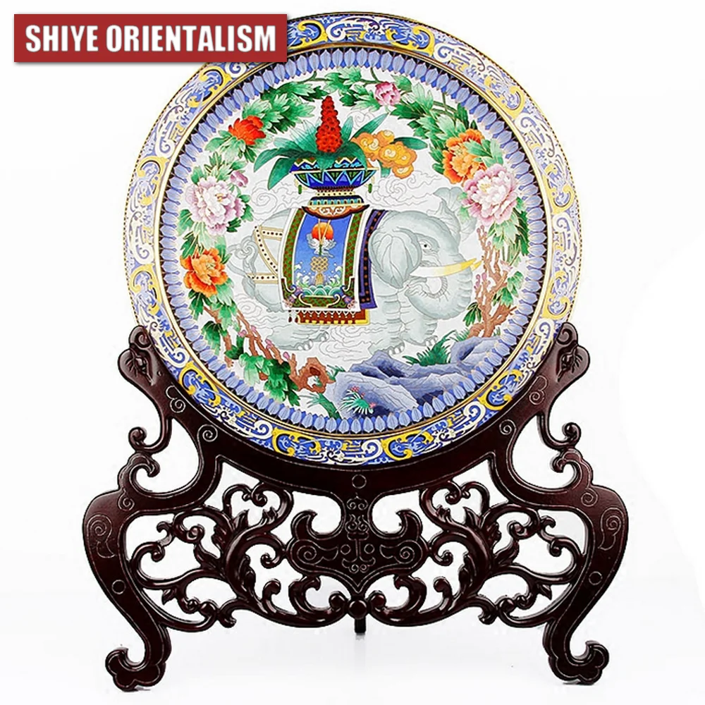 Фото SHIYE ORIENTALISM перегородчатый орнамент благоприятный диск Wannian медный корпус эмаль бизнес-подарок ремесло D 46 см №1