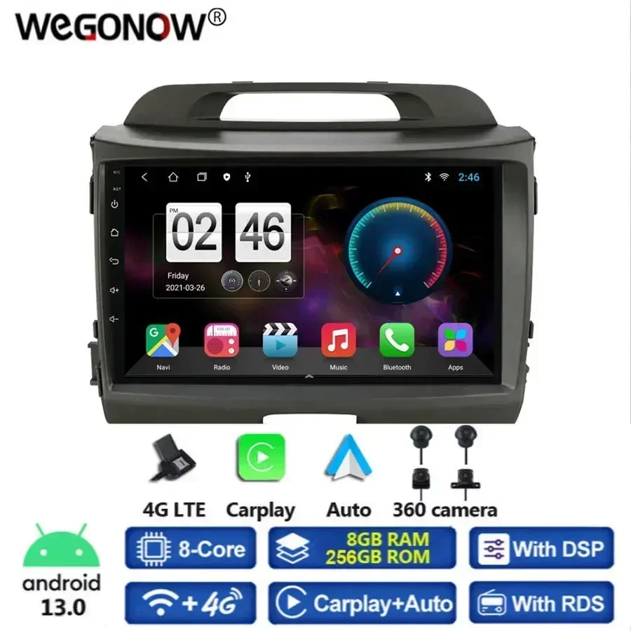 Панорамная камера 360 Carplay 8G + 256G Android 13.0 Автомобильный DVD-плеер GPS WIFI Bluetooth RDS Радио