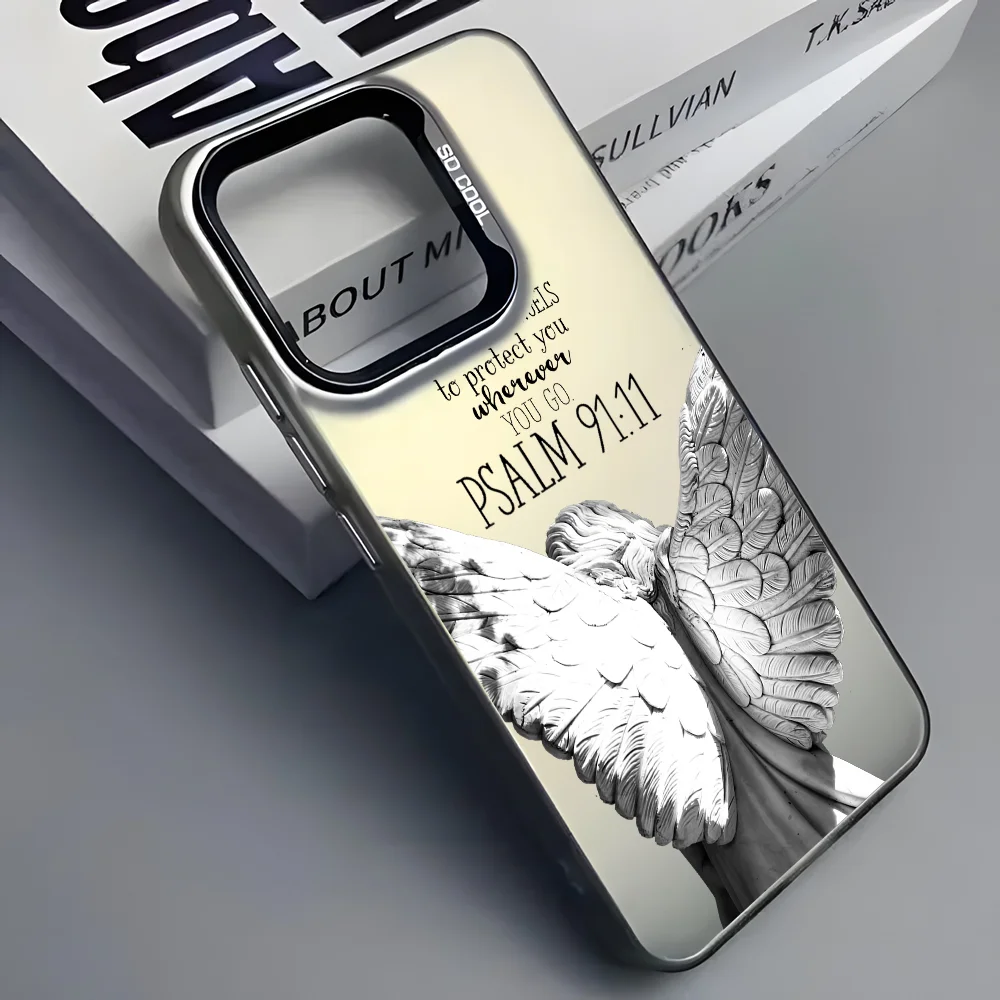 Чехол для телефона Angel Psalm Christian Quote iPhone 16 15 14 13 12 11 Pro Max черный матовый многоцветный