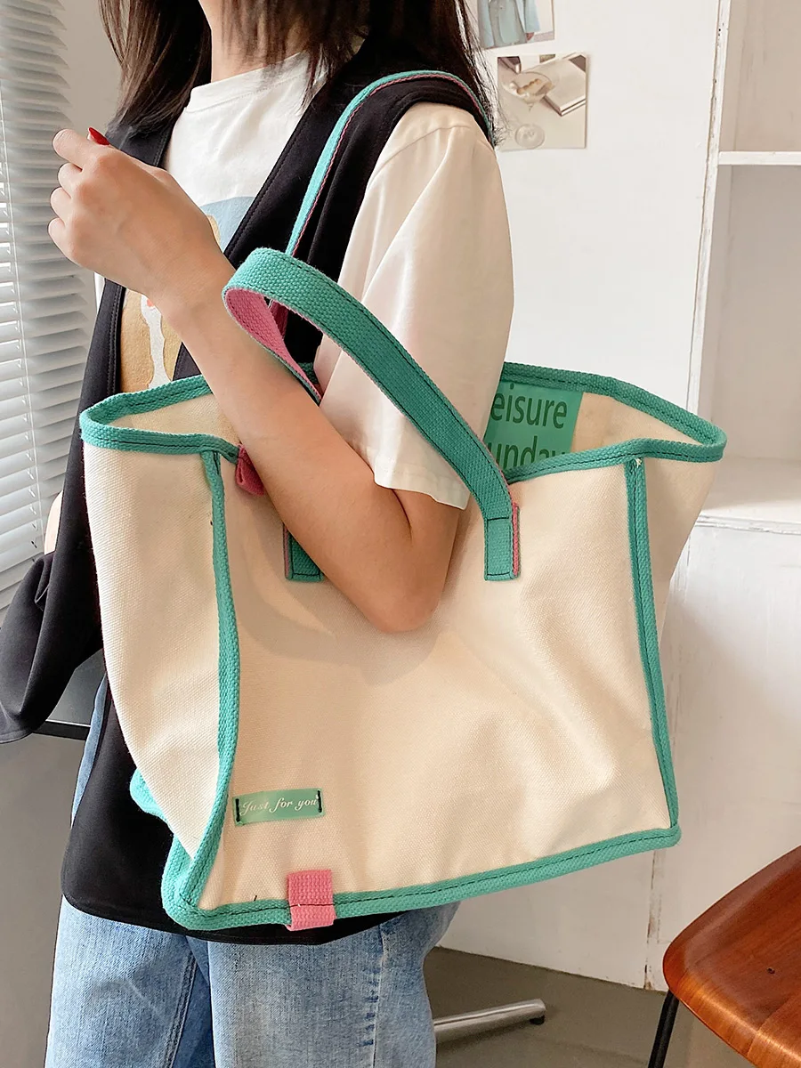 

Casuals Tote Bags For Women White Canvas Large Capacity 2023 New Fashion Trendy Shopping Beach Shoulder Handbags Summer Travel