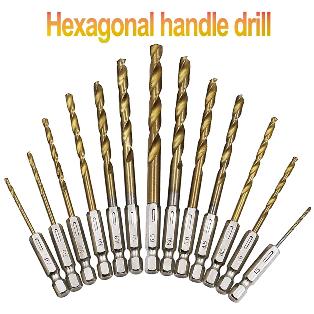 

1pc HSS High Speed Steel Titanium Coated Drill Bit Set 1/4 Hex Shank 1.5mm-6.5mm Hexagonal Handle Twist Drill Shank Tools
