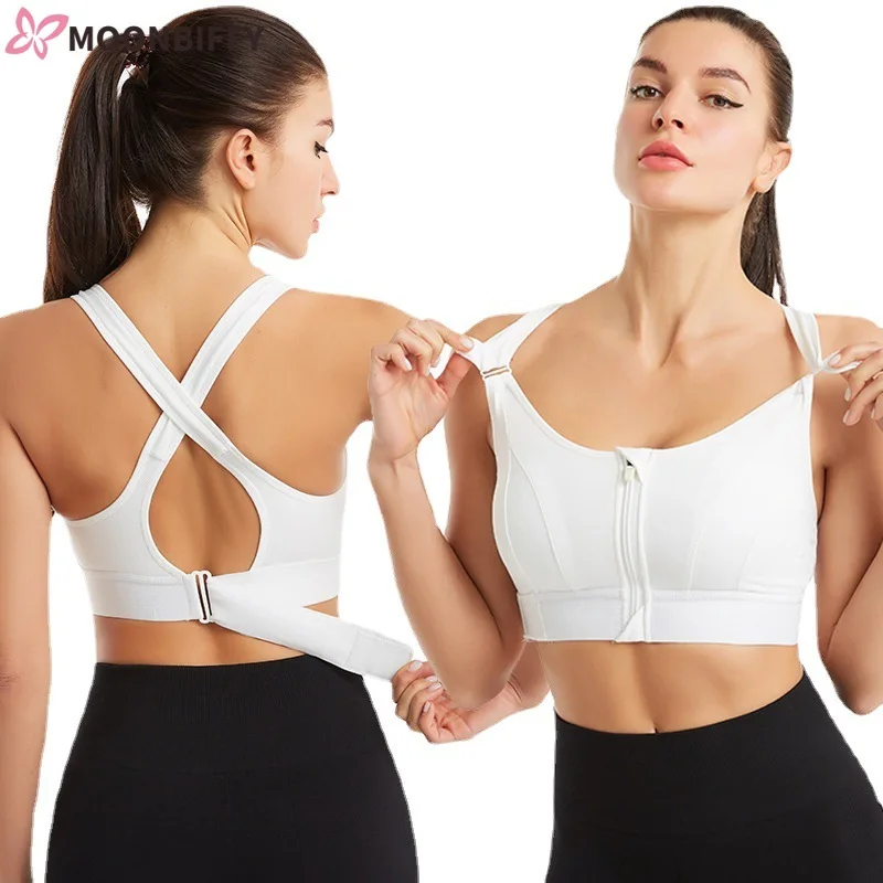 

Women Zip Front Sports Bra Anti-Vibration No Steel Ring Yoga Beauty Back Underwear Adjustable Wireless Supportive Sports Bra