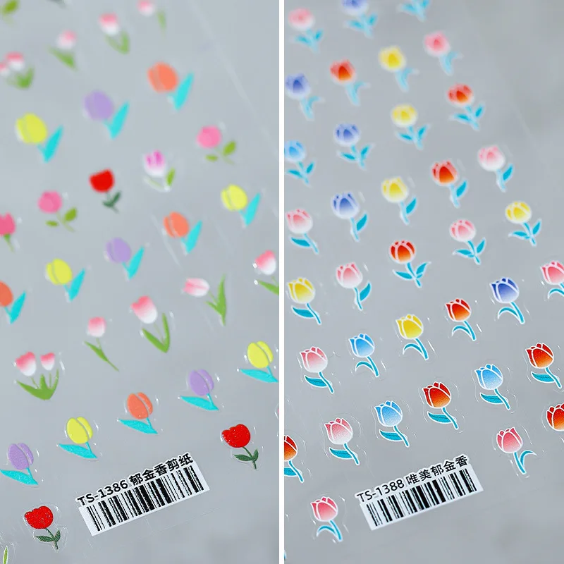 

Spring Tulip Flower Pattern Nail Stickers Self-Adhesive Transfer Decals Slider 3D DIY Tips Nail Art Decorations Manicure Wrap