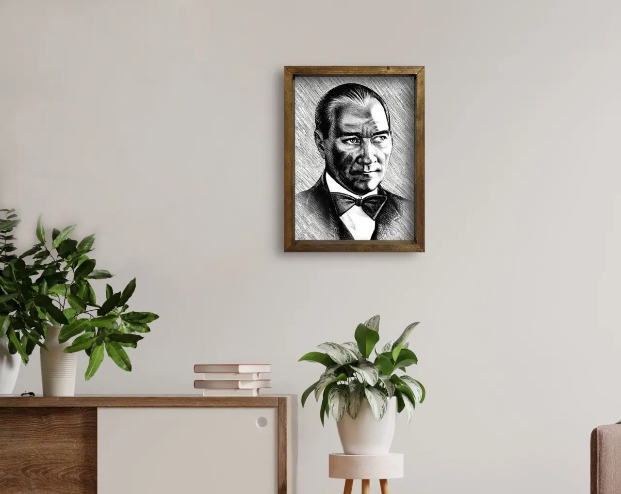 

BK Home Ataturk Design Natural Solid Wood Frame Table 45x65cm-36