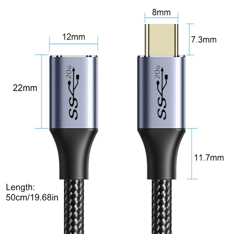 Удлинительный кабель TypeC 3 2 Gen2 мама-папа 5A 100 Вт USB C