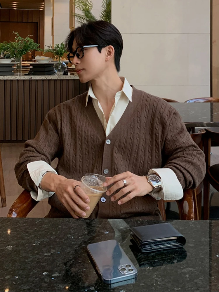 Кардиган с v-образным вырезом текстура мужской осенне-зимний свитер корейской