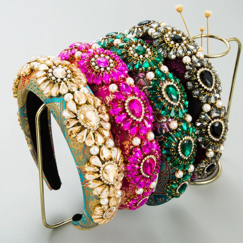 

Роскошный ободок в стиле ретро для двора, модные аксессуары для волос, Женский широкий обруч для волос с вышивкой из губки, 3027