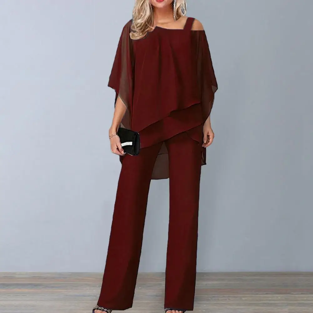 

Elegant Women Jumpsuit Set Fashionable Bat Sleeve Jumpsuit Chic Office Lady Jumpsuit Elegant Off Shoulder Batwing for Women