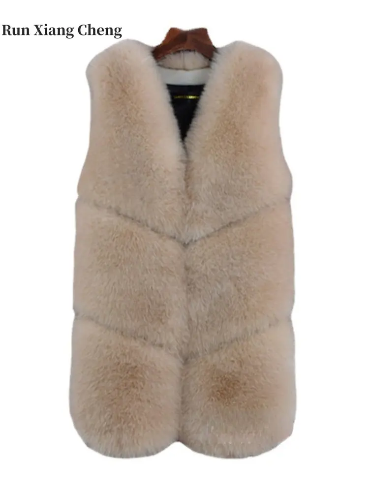 2023 Women's Mid-Long Faux Fox Fur Vest Factory Wholesale Winter Korean Version Keep Warm Sleeveless Overcoat for Urban Style