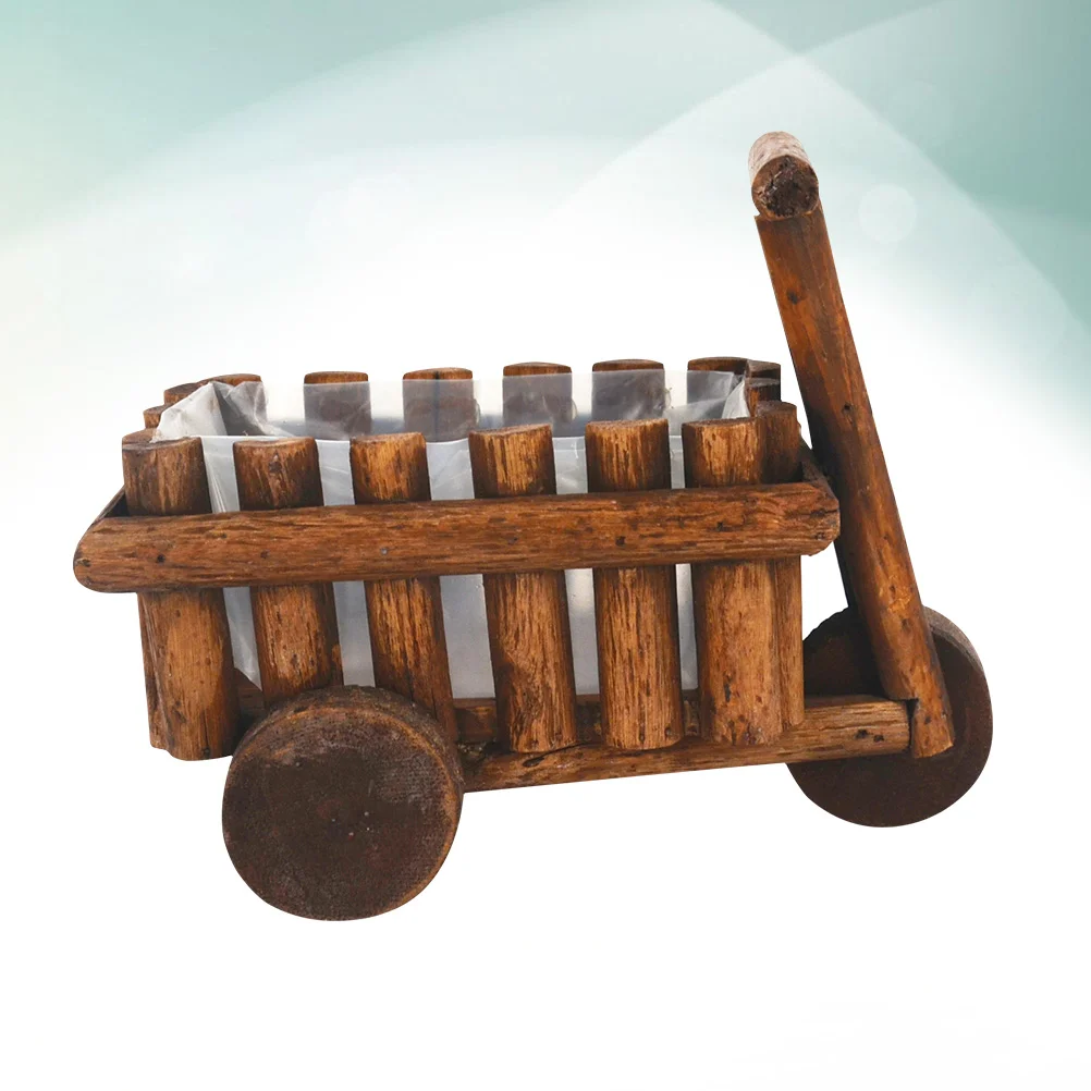 

Wooden Planter Flower Pot Cart Decorative Flowerpot Wagon Outdoor Rustic Wheelbarrow Farmhouse Wood Planters Pots Succulent