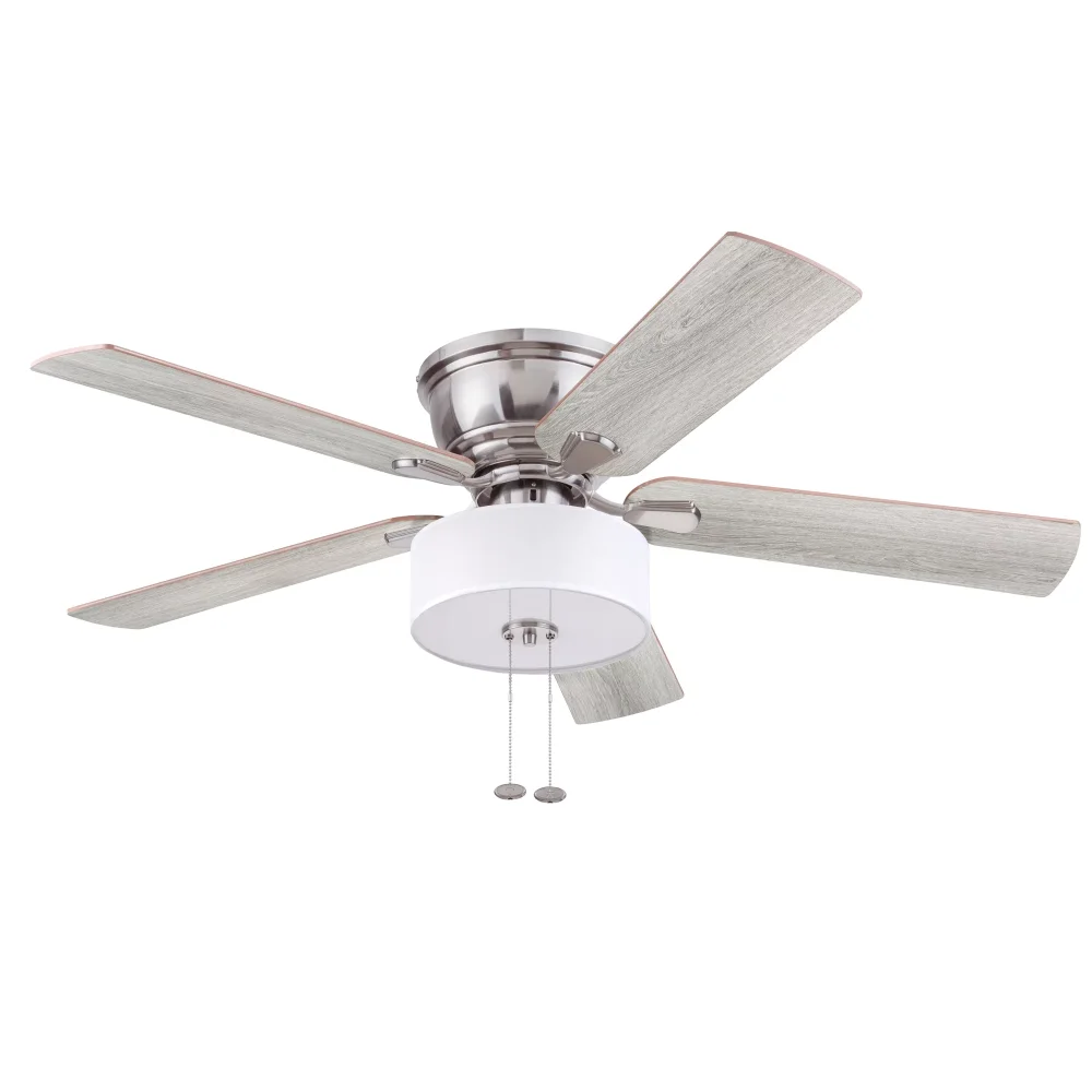 

52” 5 Blade Brushed Nickel Flush Mount Ceiling Fan with Light