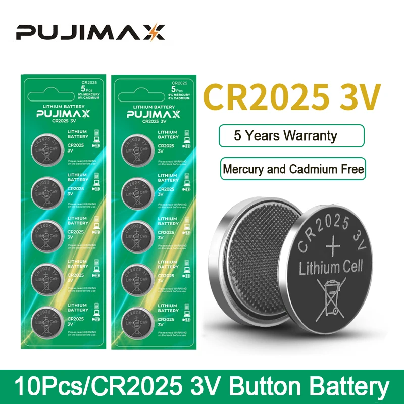 

Литиевая батарея PUJIMAX CR2025 3 в, 10 шт., оригинальный батарейный блок для калькулятора, Электронная материнская плата, сенсорная батарейка для ч...