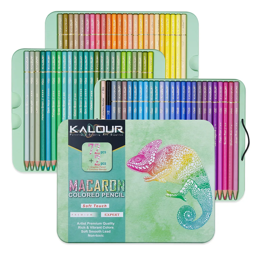 Kalour 74 шт. металлические и макаронные цветные карандаши железная подарочная
