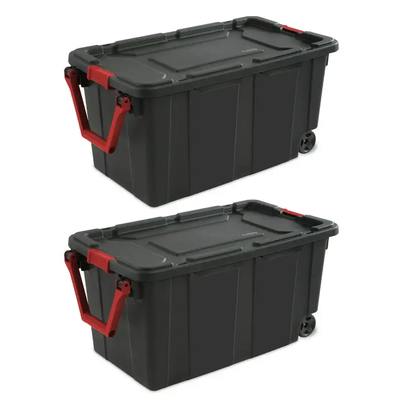

40 Gallon Wheeled Industrial Tote Plastic, Black, Set of 2