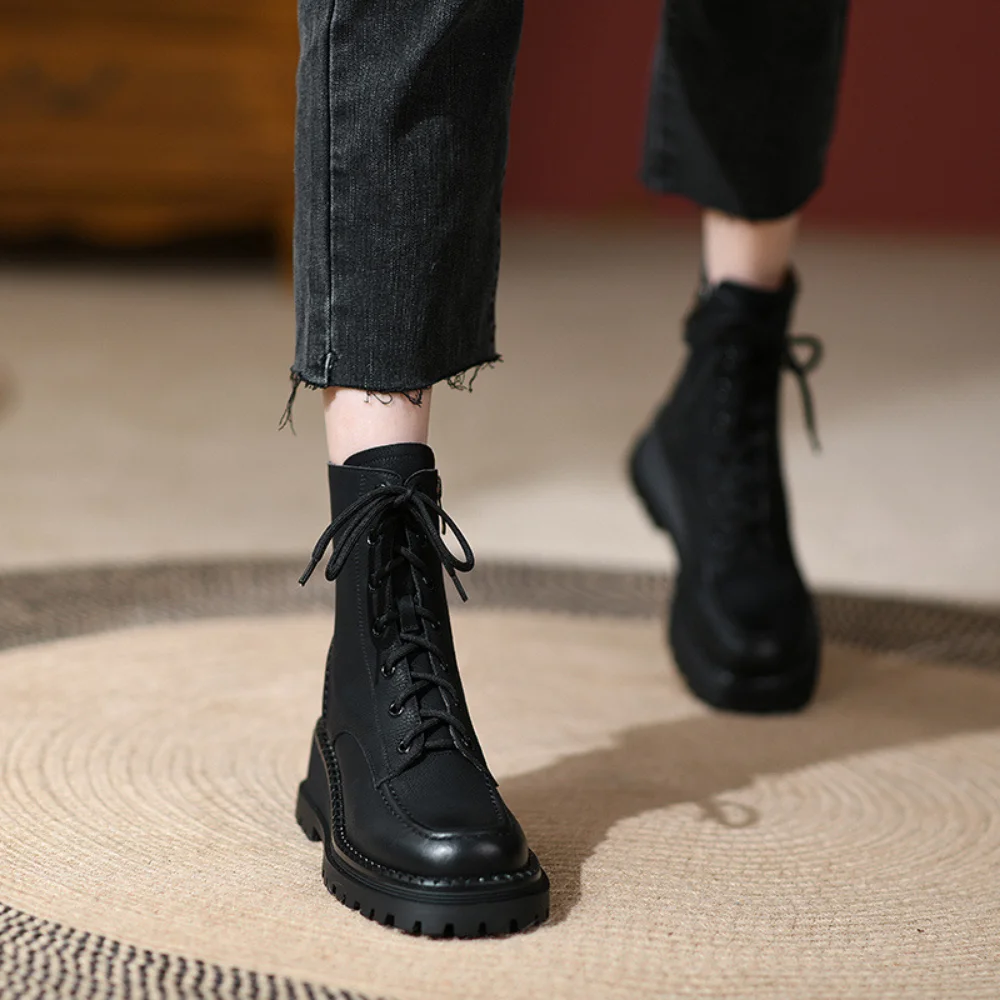 Wedges Ankle Boots for Women Autumn Winter Warm Short Plush Boots Woman Retro Brown Green Non-Slip Platform Botas