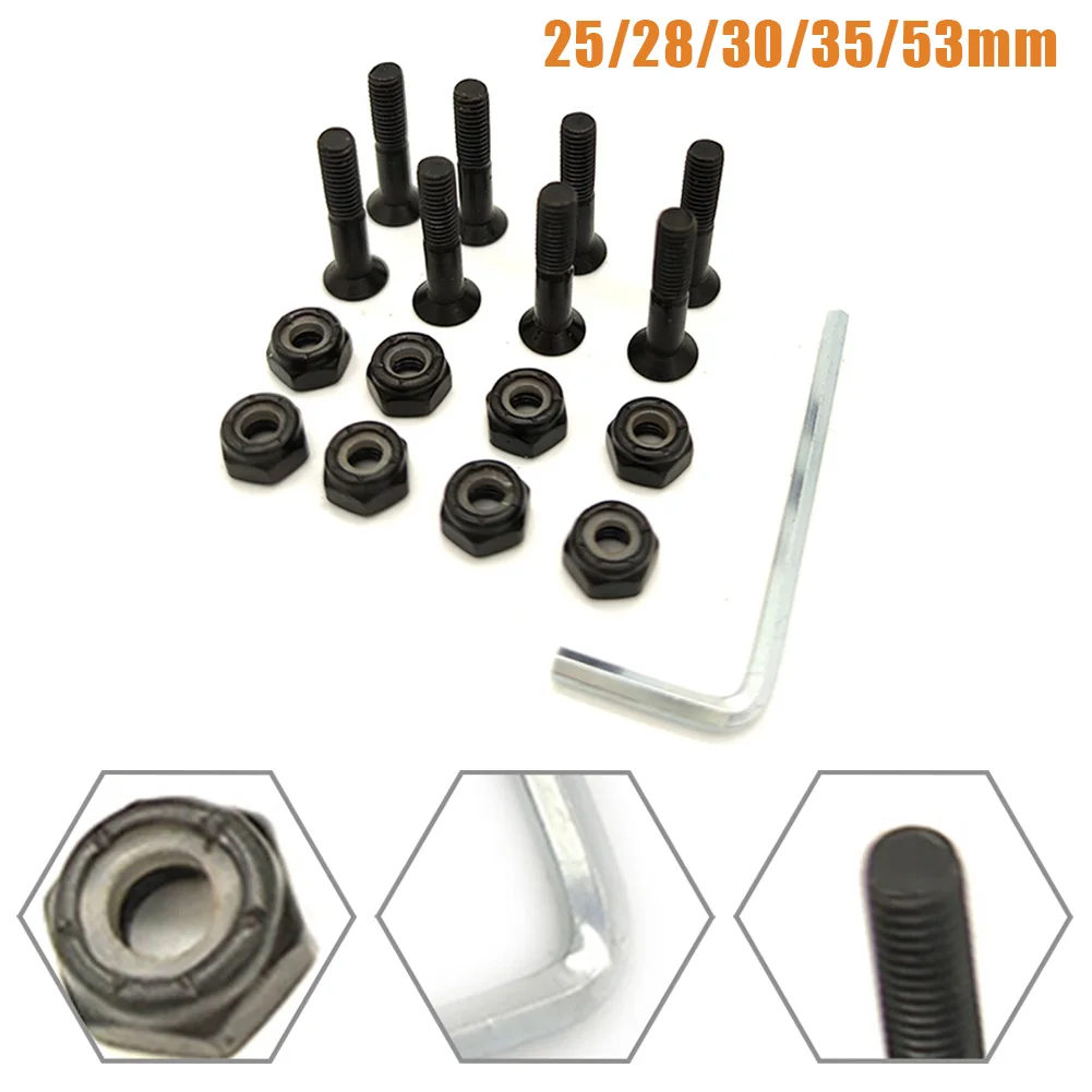 

16Pcs M5 Screws 25/28/30/35/53mm Bolts Nuts Set Four-Wheeled Skateboard Longboard Carbon Steel Bridge Nails Roller Skate Parts