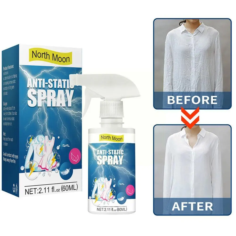 

60ML Anti Static Spray For Clothes Static Remover Sprays Lasting Anti-Wrinkle Anti-Sticking Home Antistatic Spray Clothes S J8Y3