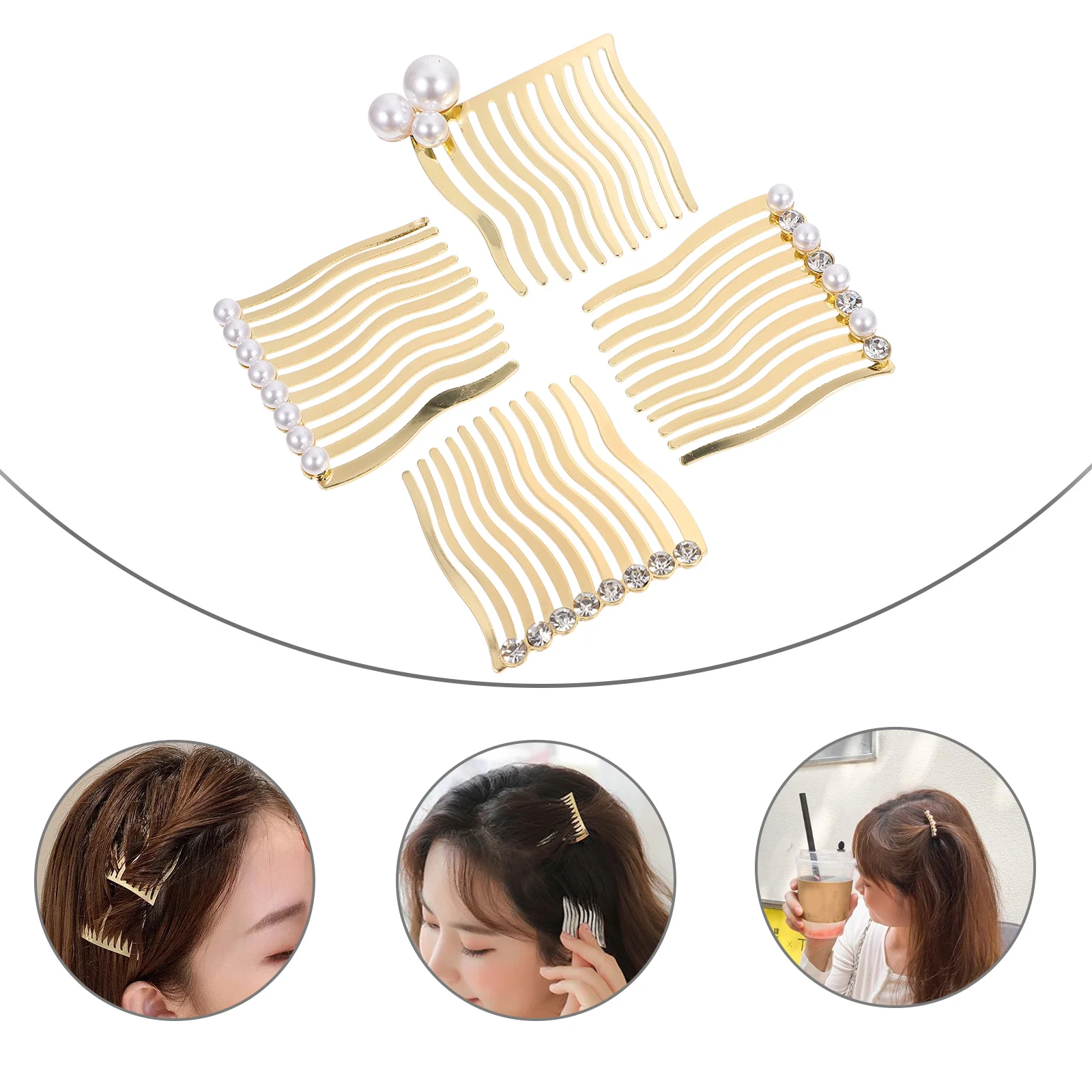 

4PCS Portable Creative Hair Comb Hair Side Comb Clip Comb for Head Decor Hair Party