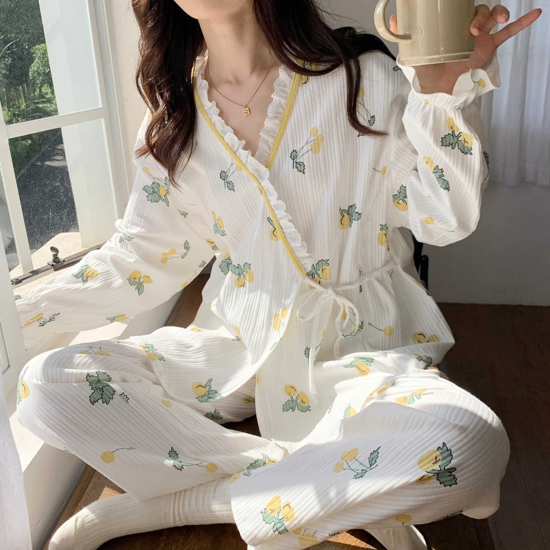 ladies cardigan month cotton long sleeve pajamas pregnant women breathable lactation large size spring summer home clothes