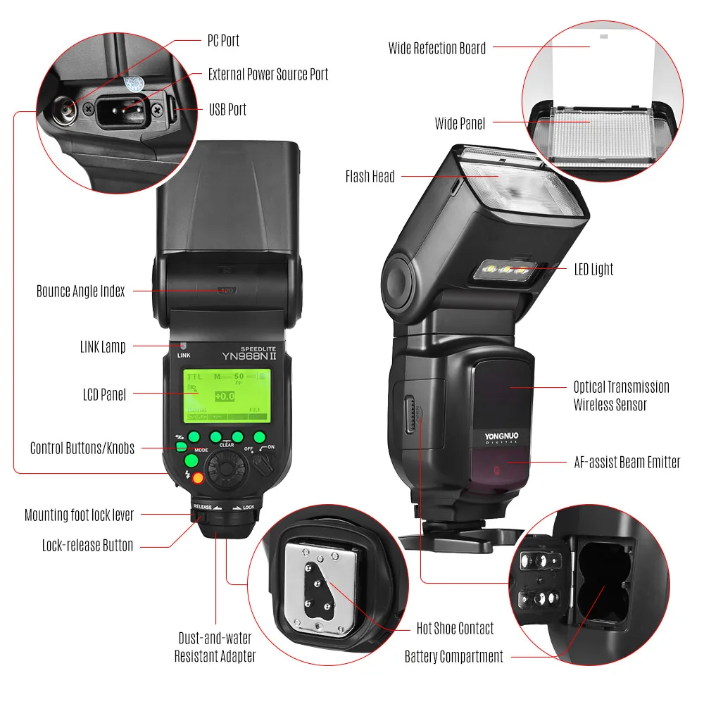 YONGNUO YN968N II Вспышка Speedlite Беспроводная TTL 18000s HSS Встроенный светодиодный светильник для зеркальной камеры Nikon Беспроводная система YN622N YN560 (art.: 3920caa2b20ec) - 3920caa2b20ec