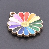 10pcs rainbow sunflower charm pendants for jewelry making supplies flowers enamel charms handmade metal fashion accessories