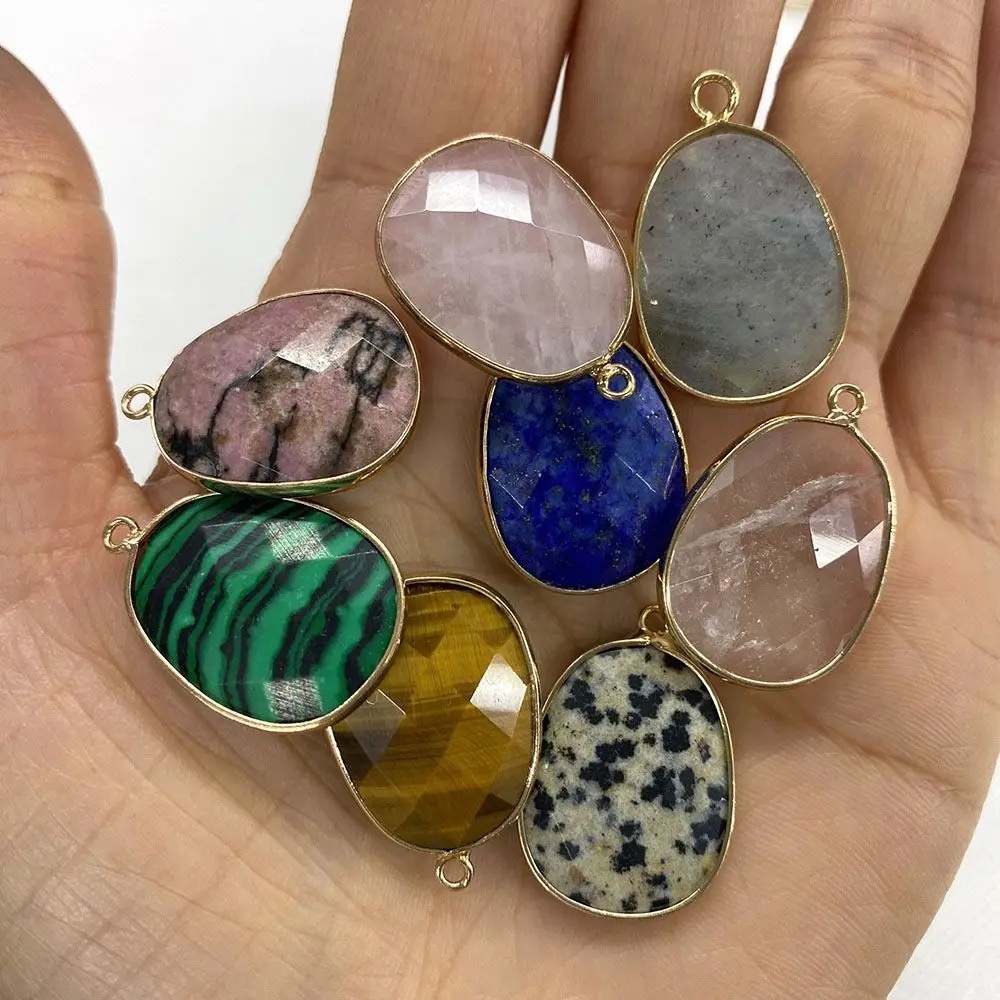 

Exquisite Natural Stone Egg Shaped Faceted Agate Pendant 17x25mm Crystal Charm Fashion DIY Necklace Earrings Bracelet Accessory
