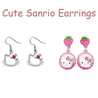 kawaii sanrioed earrings cute hellow kittys cartoon anime pendant earrings ear clips jewelry toys for girls birthday gifts