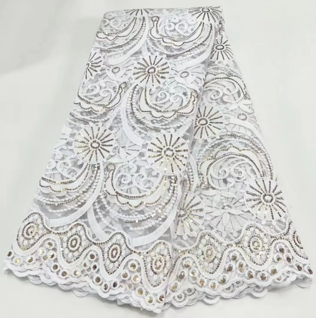 

Новая белая африканская кружевная ткань с блестками, французское Тюлевое Сетчатое кружево, Высококачественная кружевная ткань с вышивкой для нигерийской свадебной вечеринки