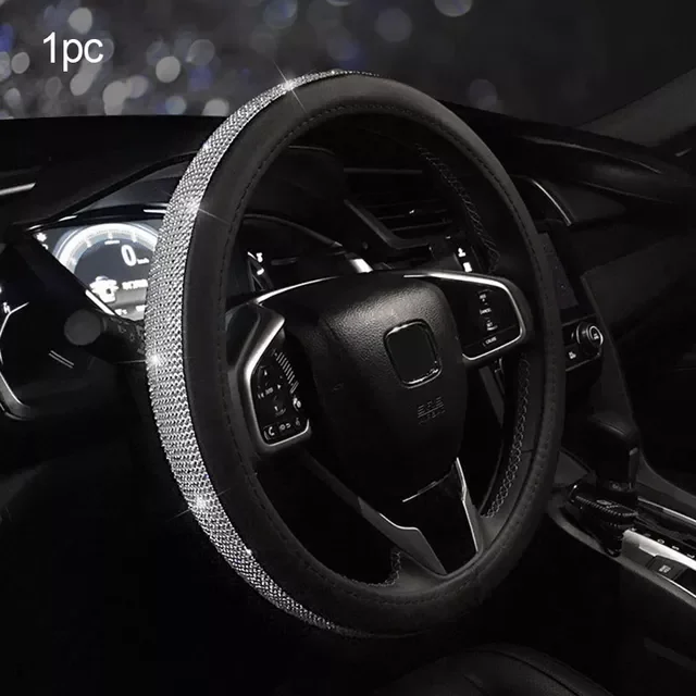 

Car Accessories Rhinestone Car PU Leather Steering Wheel Covers Cap Steering Wheel Crystal Cover Auto Gear Cover For Women Girls