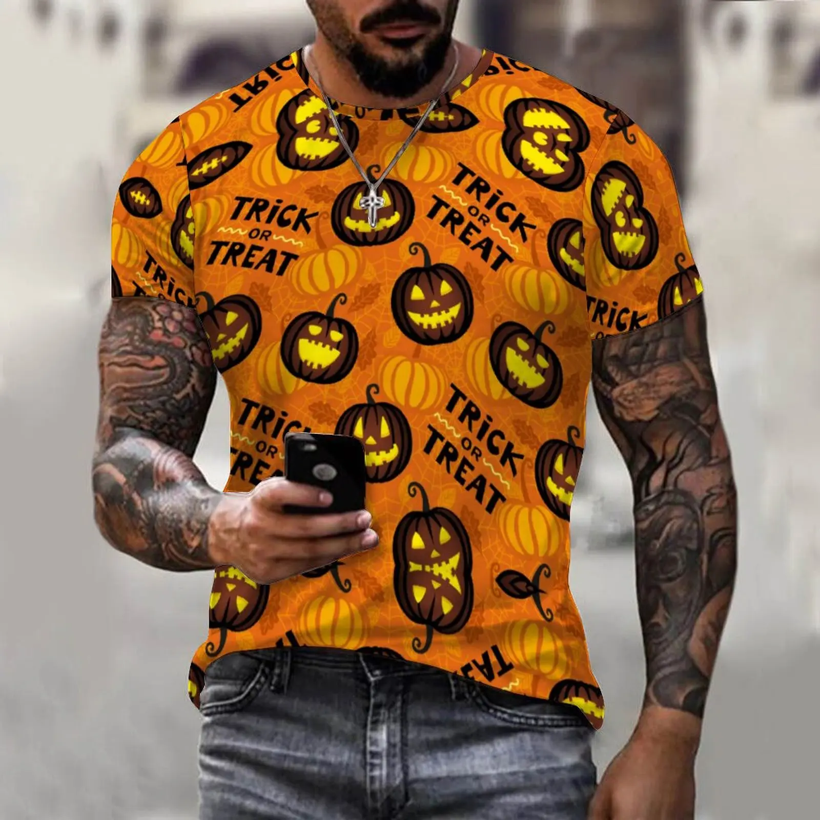 

Horror Halloween Pumpkin Graphic 3D Men's Print T-shirt Hip Hop Street Parody Fashion Short Sleeve o Neck t-shirts