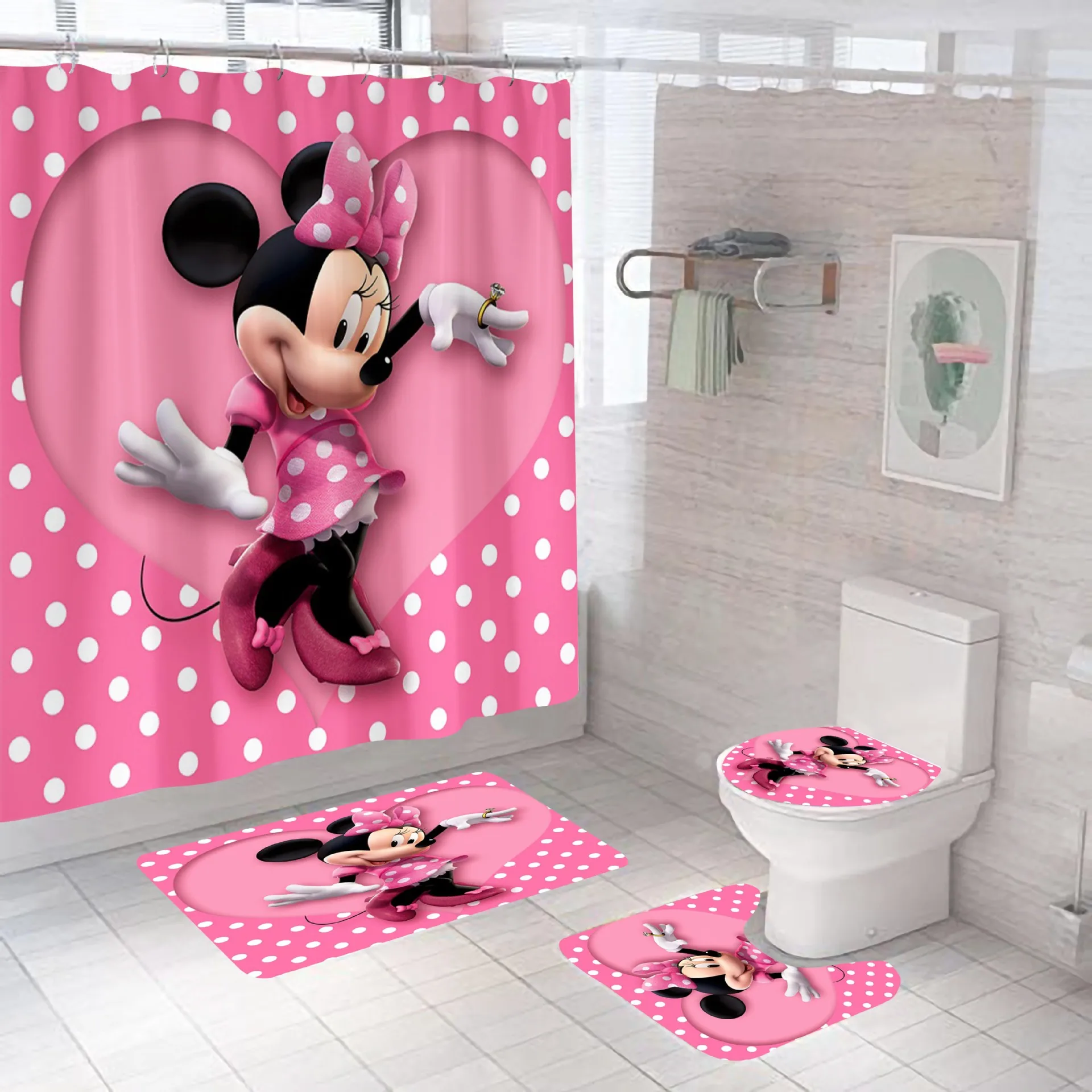 

4pcs/set 3D Anime Mickey waterproof mildew proof shower curtain Shower curtain bathroom polyester girl boy