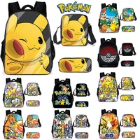 3pcsset pokemon canvas backpack students shoulders bag pocket schoolbags laptop bag christmas childrens pikachu backpack new