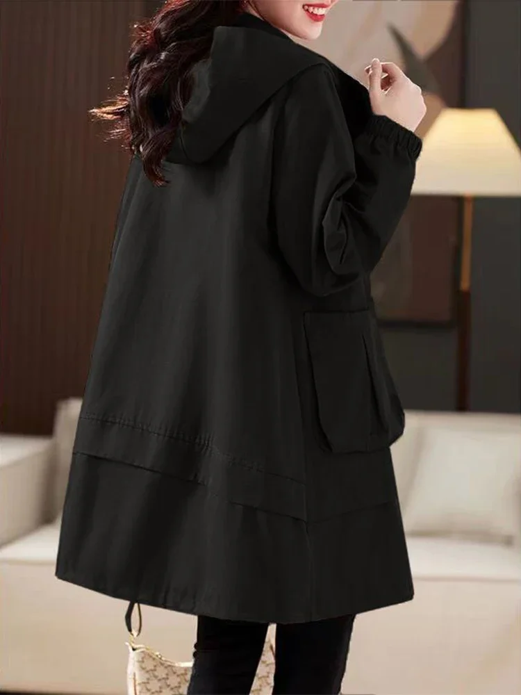 Куртка-карго Женская средней длины с капюшоном повседневный свободный тренчкот