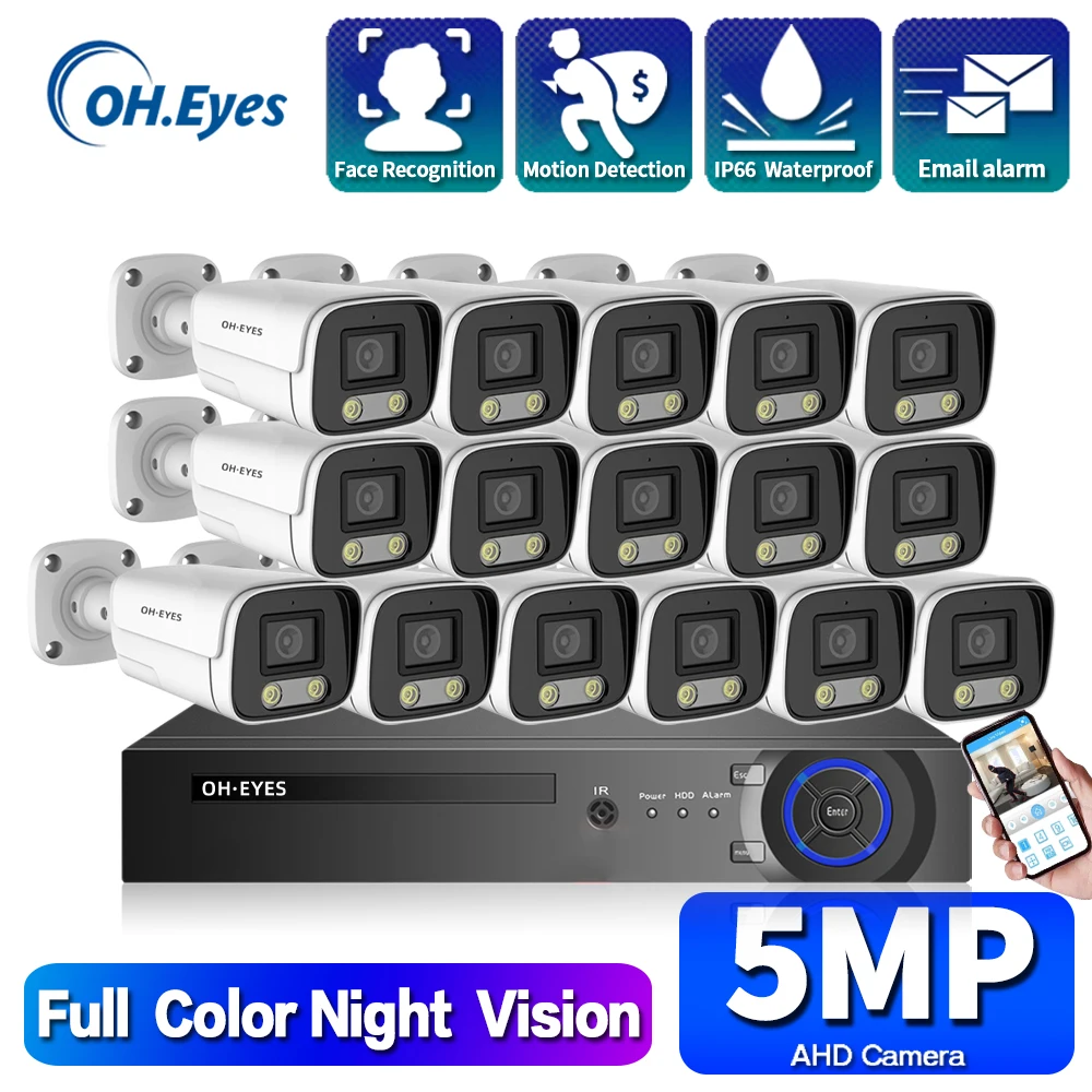 

OH.EYES 5MP AHD DVR CCTV Camera Security System Kit 5mp 16CH Outdoor Color Night Vision Video Surveillance Analog Camera System
