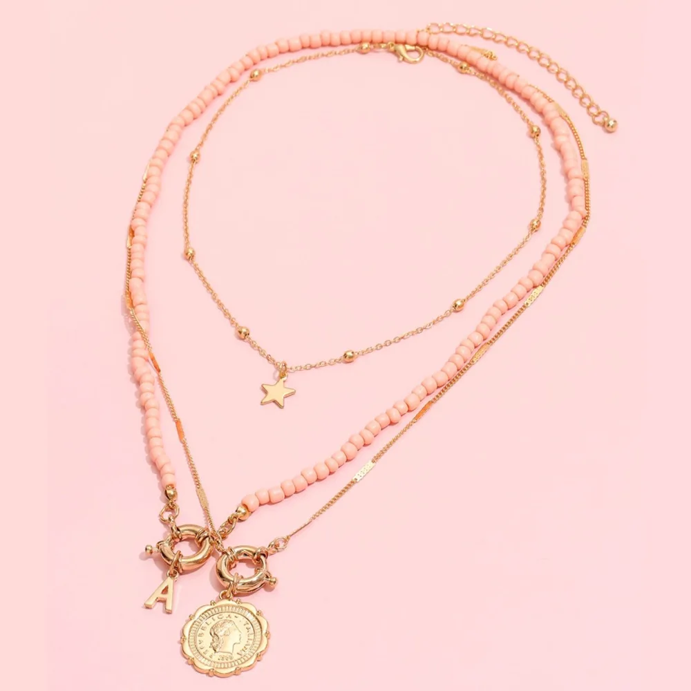 Женское многослойное ожерелье с красными бусинами золотистого цвета - купить по