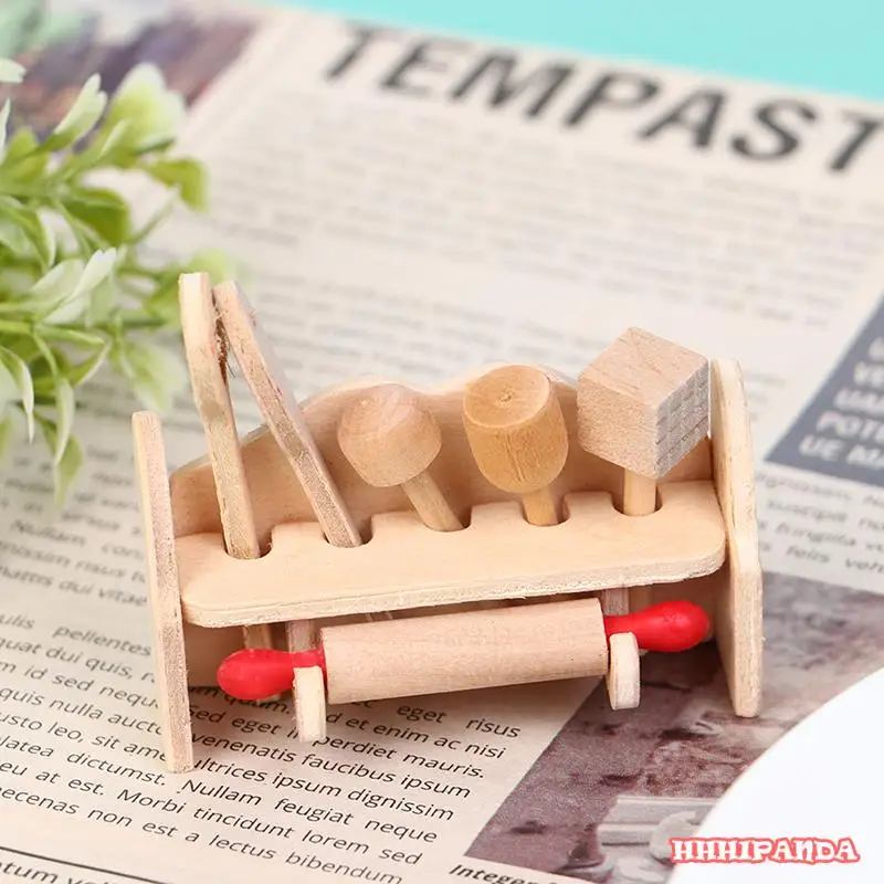 

1:12 Doll House Miniatures Mini Wood Fork Rolling Pin Kitchenware Model Set Dollhouse Kitchen Accessories