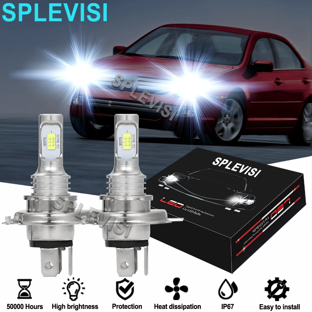 

2x LED Headlight Bulbs 6000K White For FORD FUSION 2002-2012 FORD KA 2009-2014 Ford Focus MK1 1998 1999 2000 2001-2004