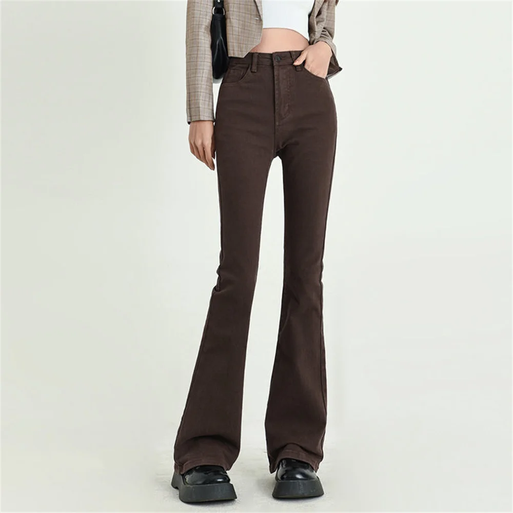 Джинсы женские узкие с высокой талией классические коричневые