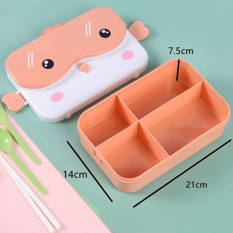 Милый Ланч-бокс Bento с четырьмя ячейками прямоугольный герметичный пластиковый