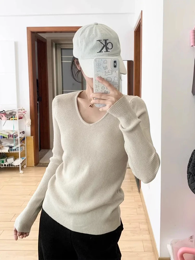 Idle Sle обтягивающий талию утягивающий вязаный свитер с v-образным вырезом женский