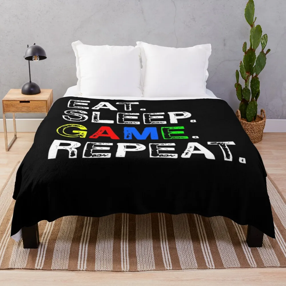 

Eat, Sleep, Game, Repeat Throw Blanket Luxury Designer Blanket