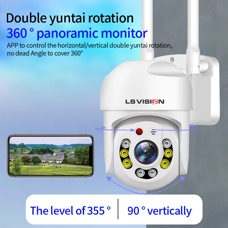 Беспроводная PTZ-камера LS VISION 1080P цветная IP-камера ночного видения с Wi-Fi уличная