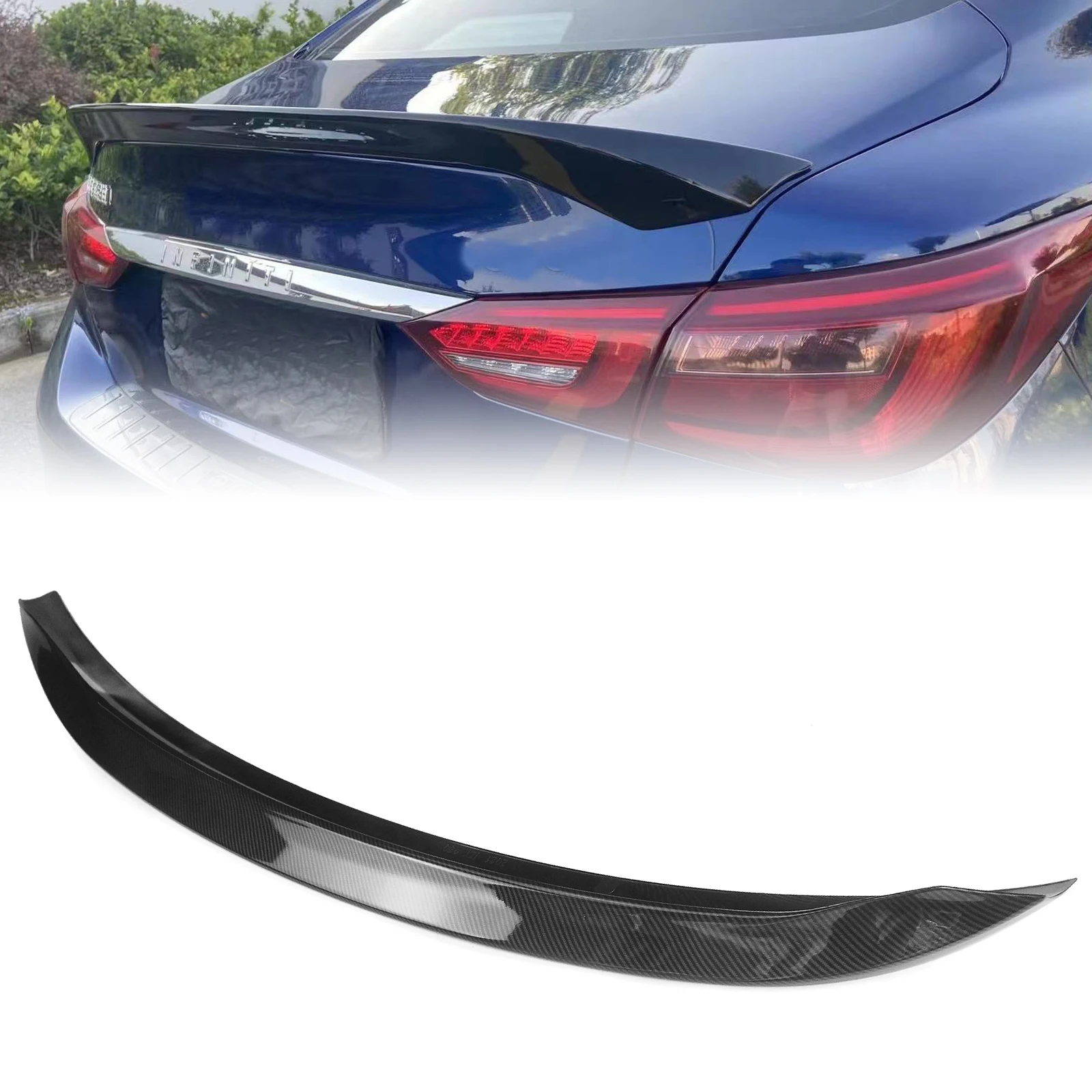 

Как стиль Q50 спойлер заднего багажника, крыла для Infiniti 2014-2020, узор из углеродного волокна, крышка багажника автомобиля, откидная губа, раздел...