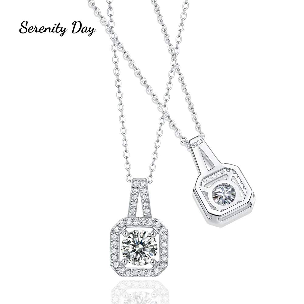 

Serenity Day S925 Sterling Silver Inlay 1Ct Moissanite Pendant Necklace Clavicle Chain Fine Couples Jewelry With GRA Certificate