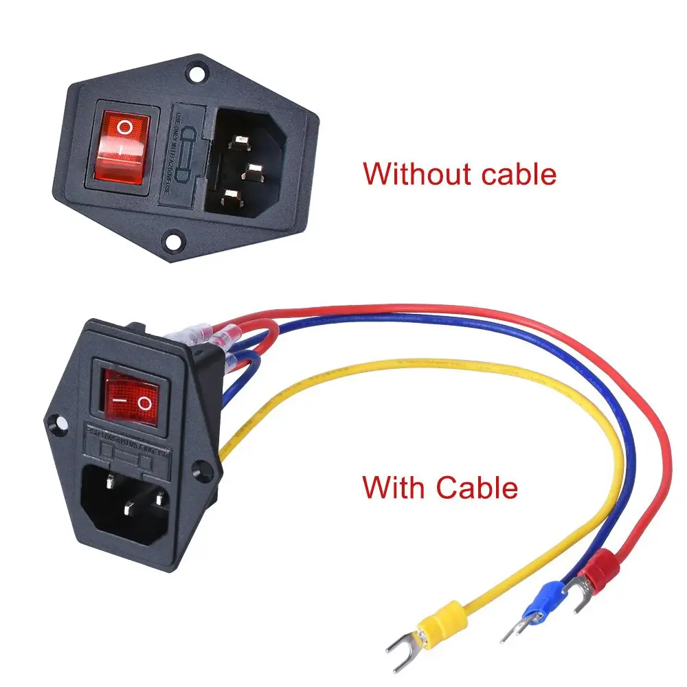 

10A 250V Power Switch AC Outlet Copper Tripod Foot Rocker With Triple Red Rocker Switch Fuse Modular Plug Fuse Holders & Fuses